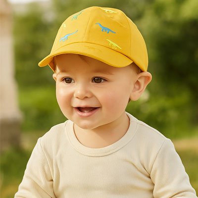 Casquette bebe jaune souriant